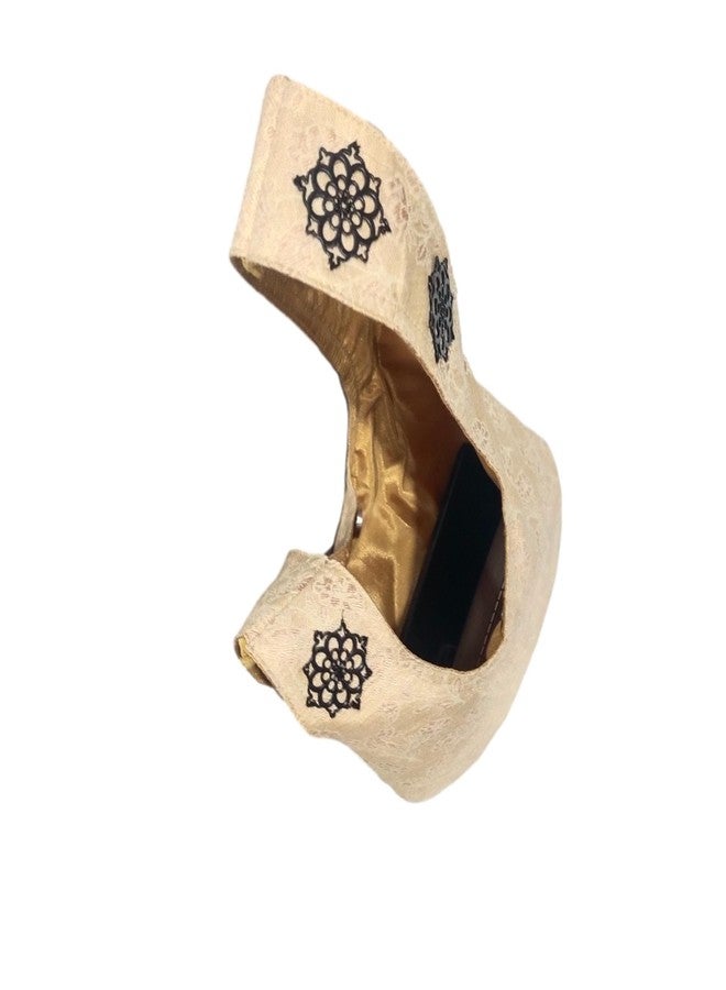 athizay Ethnic Handbags for Women Royal Gold Color artisan potli bags Handcrafted Self Design (Gold,Black) - Image 3